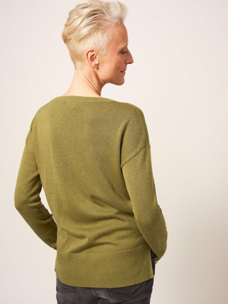 White Stuff Olive Crew Neck Jumper Deep Green | 507819QEA