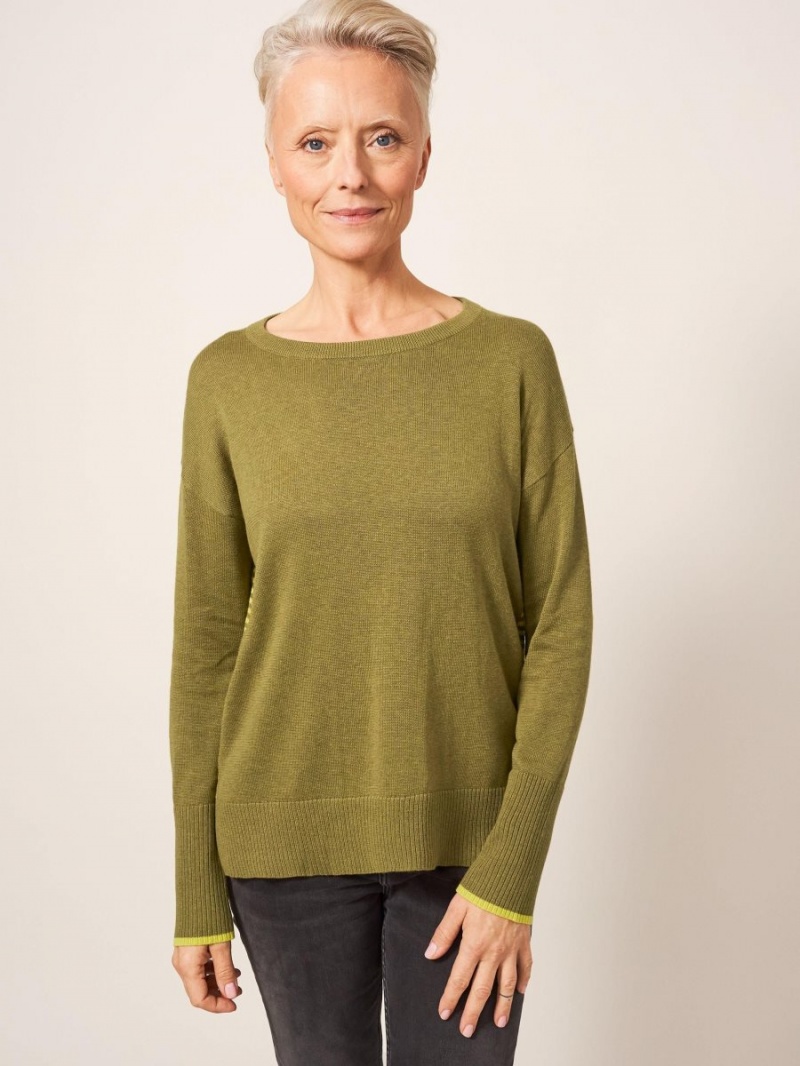 White Stuff Olive Crew Neck Jumper Deep Green | 507819QEA