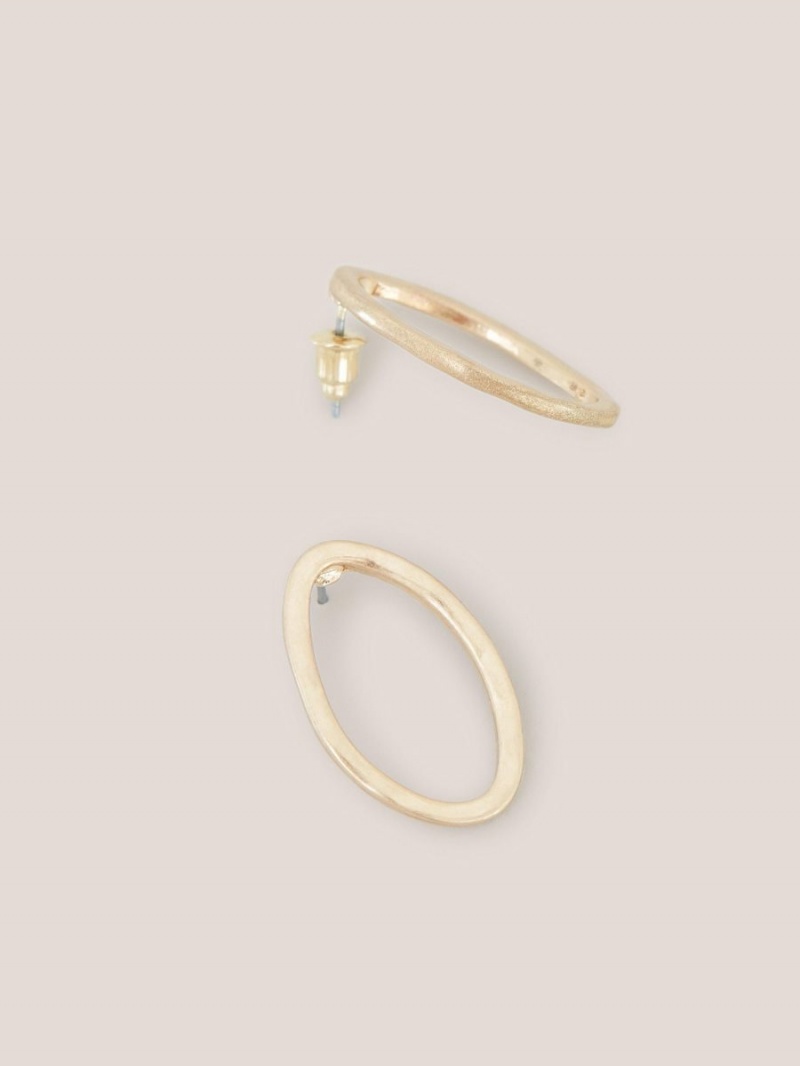 White Stuff Oval Hammered Earrings Gold Tone Metallic | 305749XNU