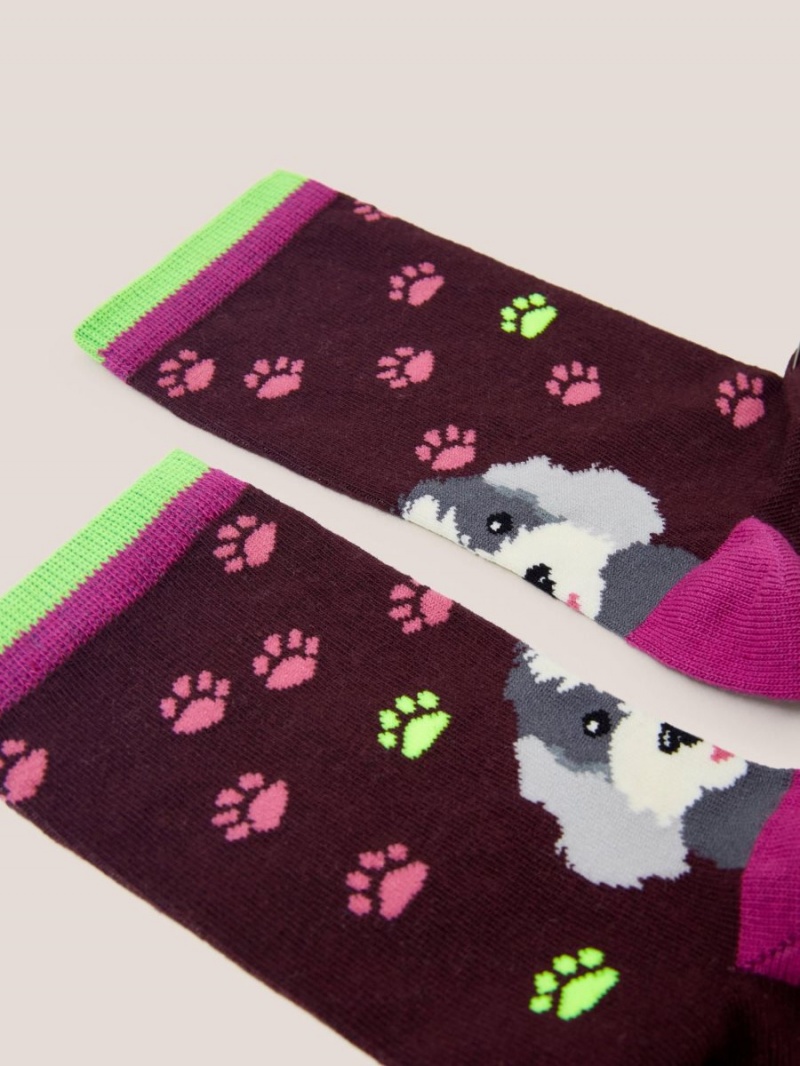 White Stuff Paw Print Dog Ankle Sock Deep Red | 761854HWB