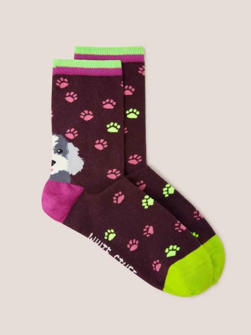 White Stuff Paw Print Dog Ankle Sock Deep Red | 761854HWB