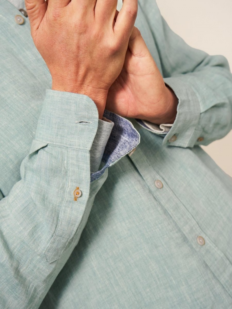 White Stuff Pembroke Ls Linen Shirt Mint Green | 436207EYO