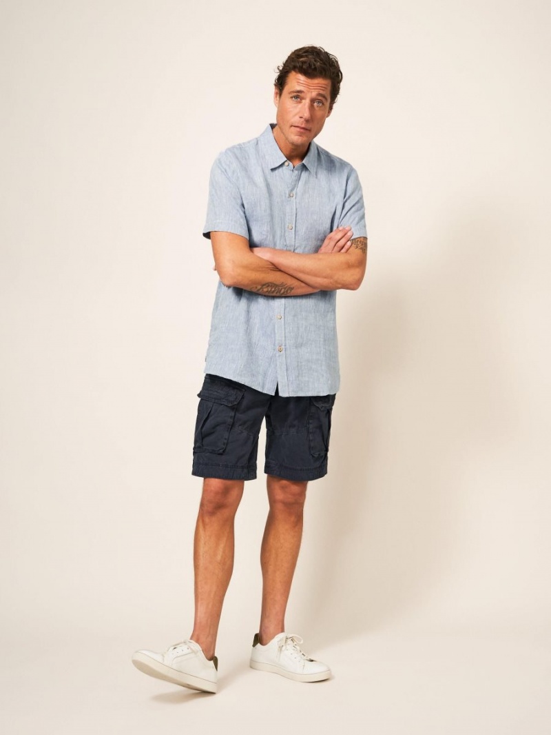 White Stuff Pembroke Ss Linen Shirt Chambray Blue | 687014INB