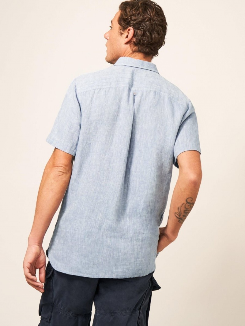 White Stuff Pembroke Ss Linen Shirt Chambray Blue | 687014INB