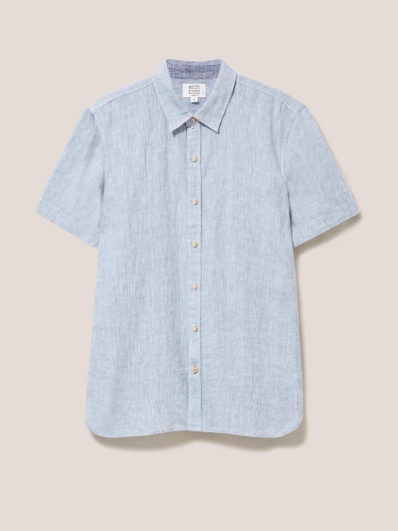 White Stuff Pembroke Ss Linen Shirt Chambray Blue | 687014INB