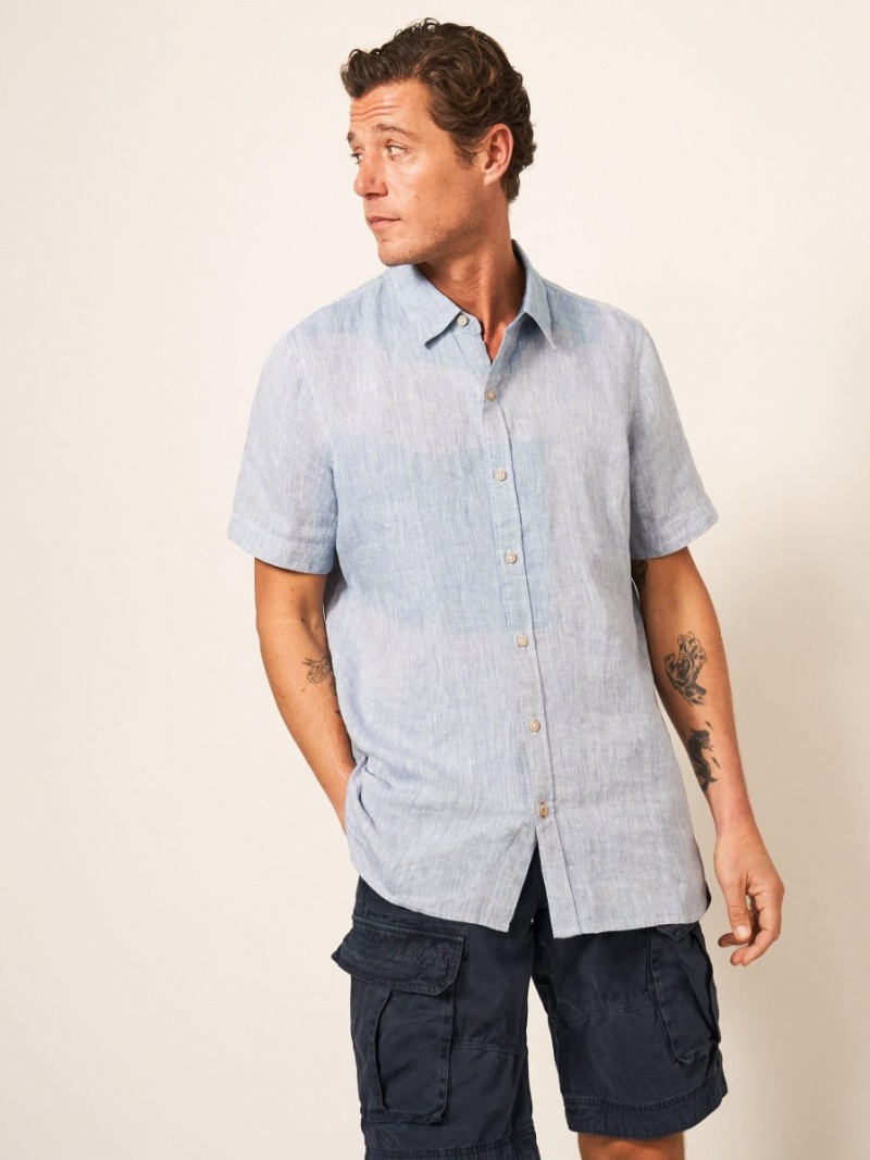 White Stuff Pembroke Ss Linen Shirt Chambray Blue | 687014INB