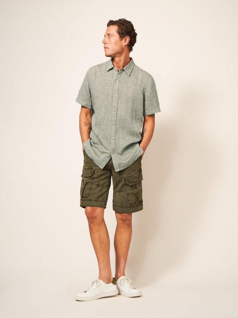 White Stuff Pembroke Ss Linen Shirt Khaki Green | 150768QHP