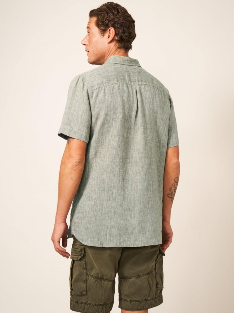 White Stuff Pembroke Ss Linen Shirt Khaki Green | 150768QHP