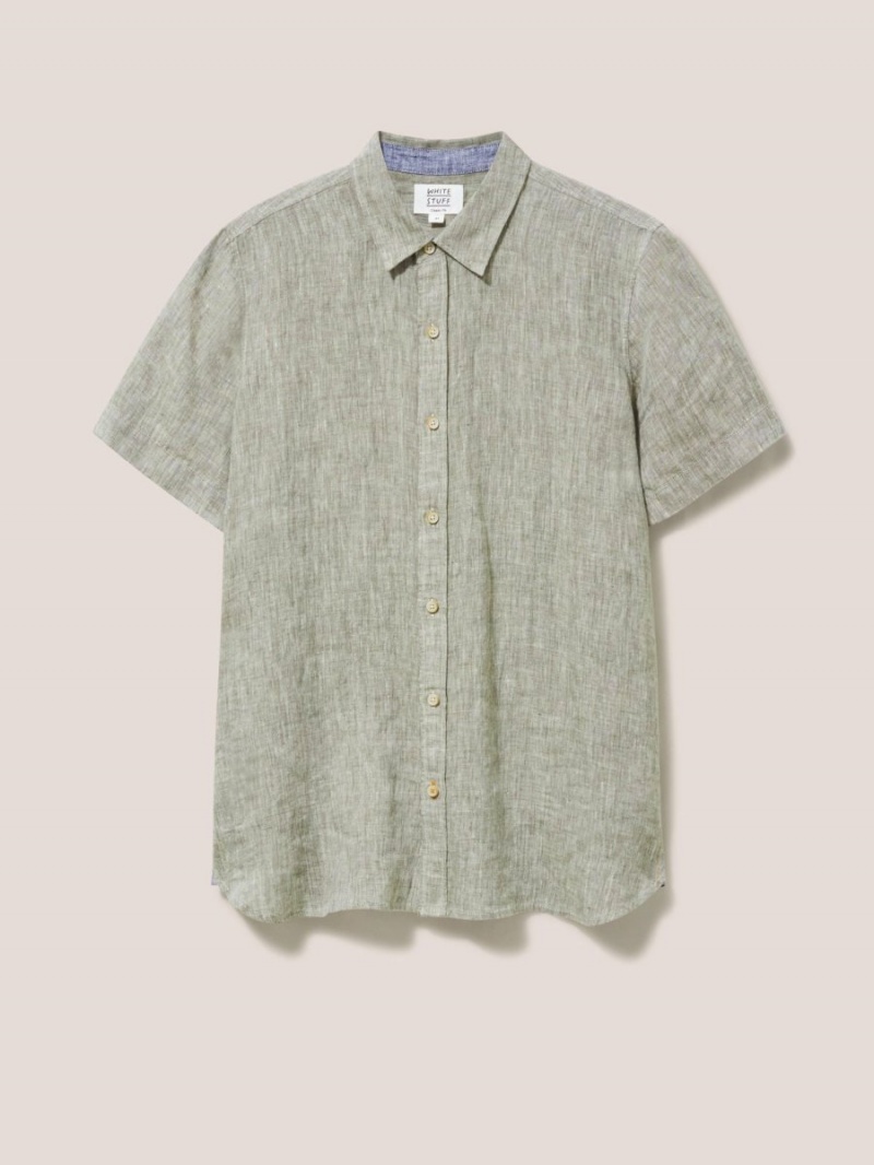 White Stuff Pembroke Ss Linen Shirt Khaki Green | 150768QHP