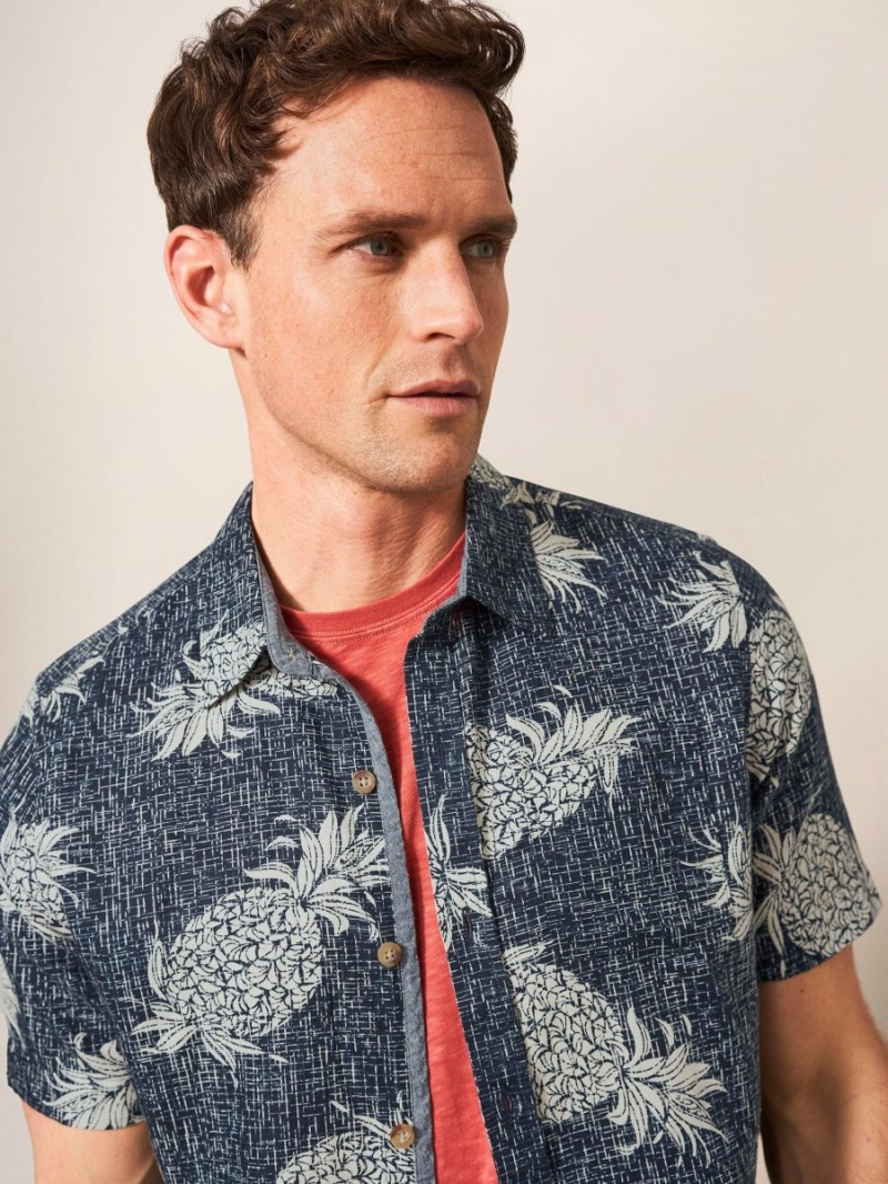 White Stuff Penare Pineapple Pr Ss Shirt Dark Navy | 014963JKO