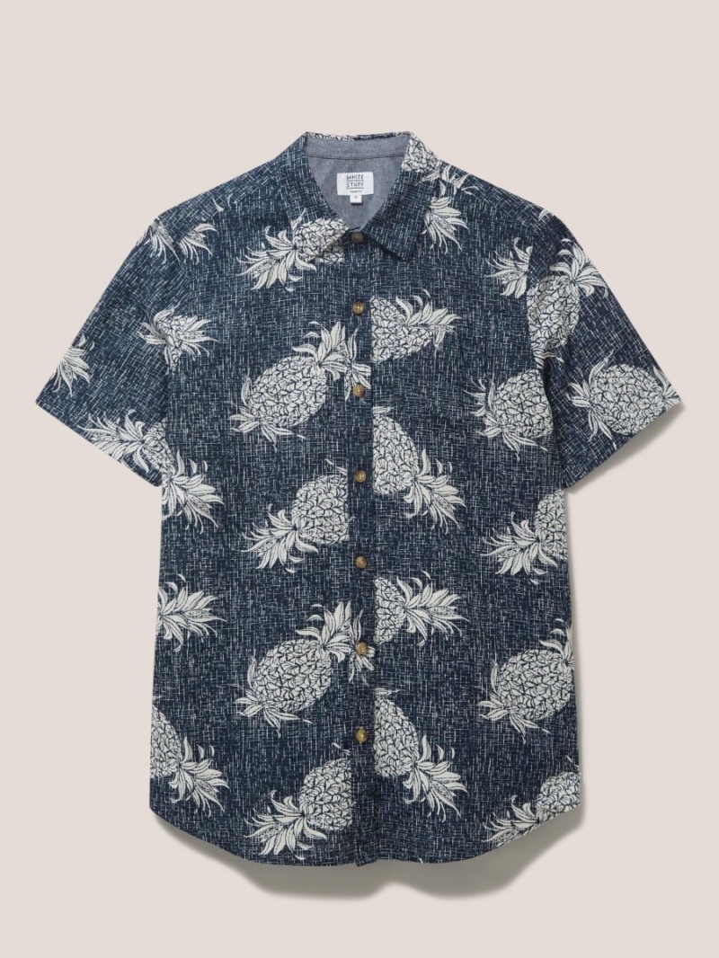 White Stuff Penare Pineapple Pr Ss Shirt Dark Navy | 014963JKO