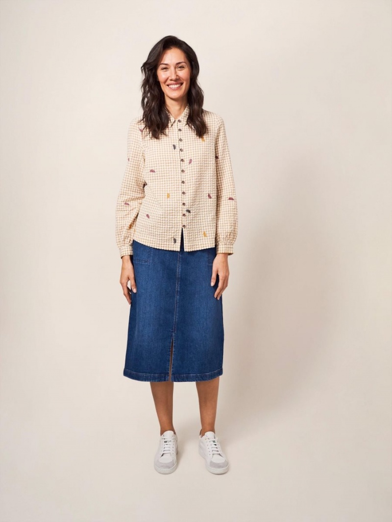 White Stuff Penny Denim Midi Skirt Mid Denim | 214906SKE