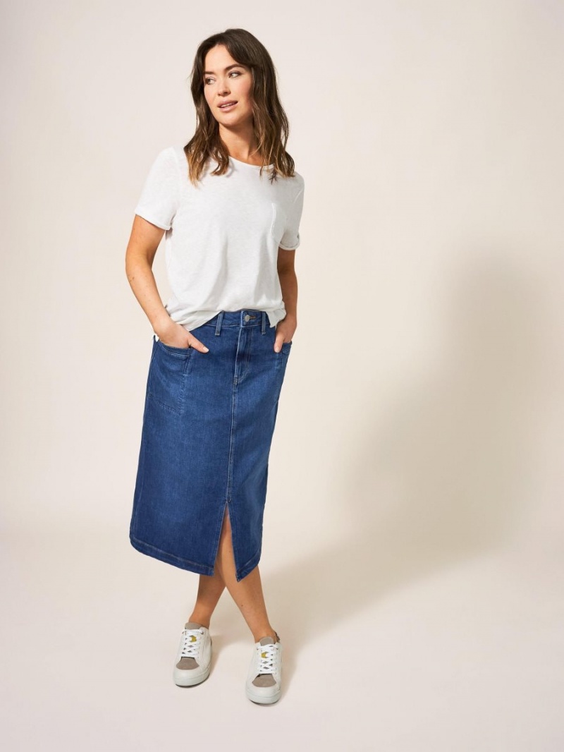 White Stuff Penny Denim Midi Skirt Mid Denim | 214906SKE