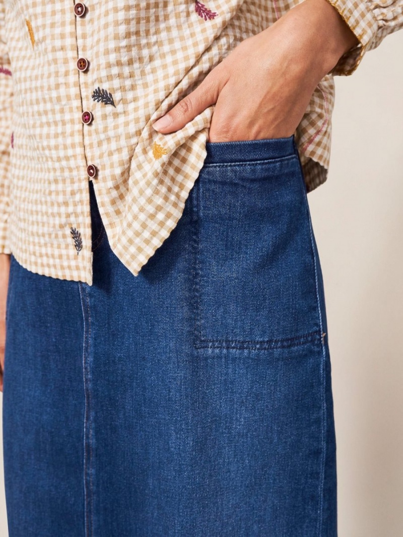 White Stuff Penny Denim Midi Skirt Mid Denim | 214906SKE