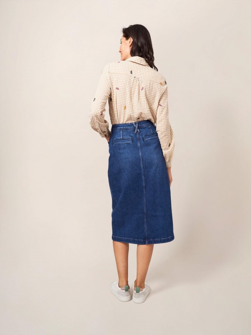 White Stuff Penny Denim Midi Skirt Mid Denim | 214906SKE