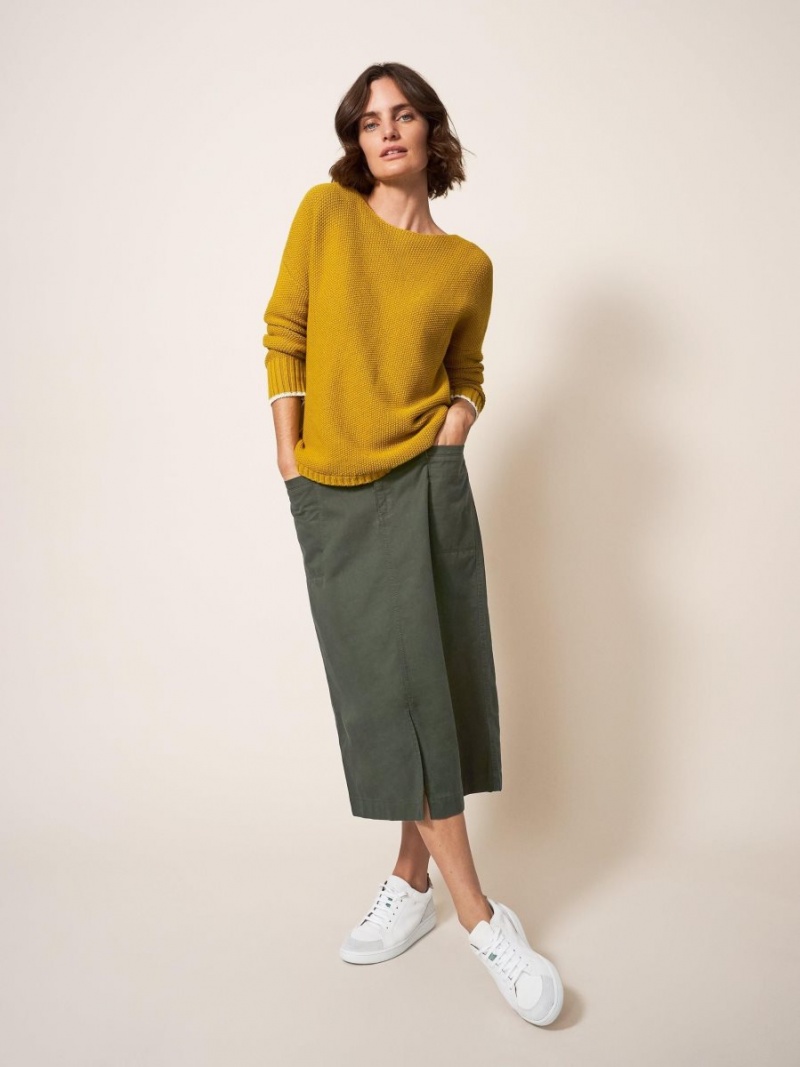 White Stuff Penny Midi Skirt Mid Green | 812790EWA