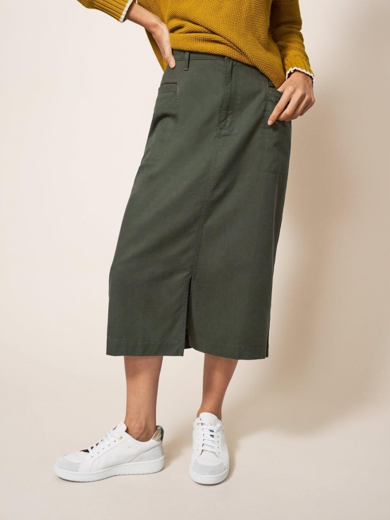 White Stuff Penny Midi Skirt Mid Green | 812790EWA