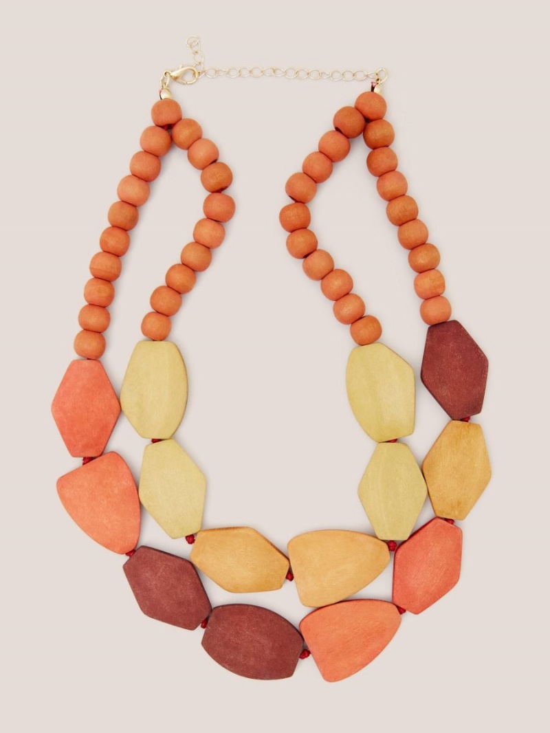 White Stuff Petunia Wood Necklace Orange Multi | 843729IFK