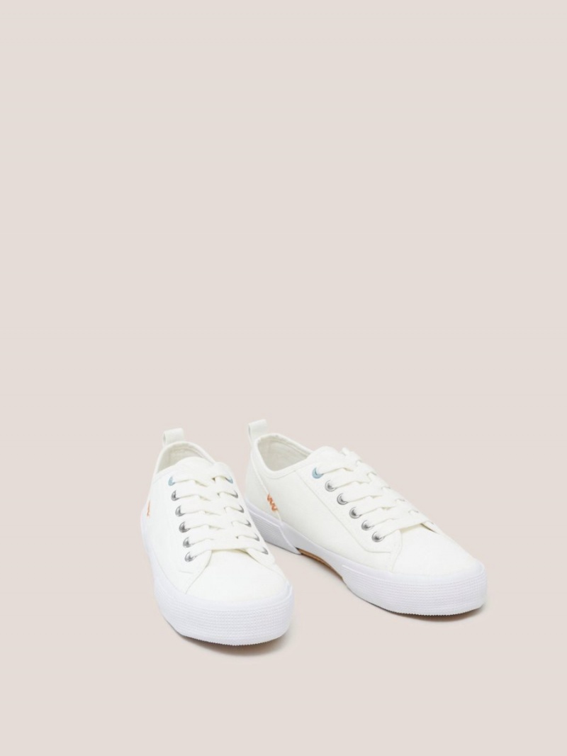 White Stuff Pippa Canvas Lace Up Trainer Natural White | 138259AZD