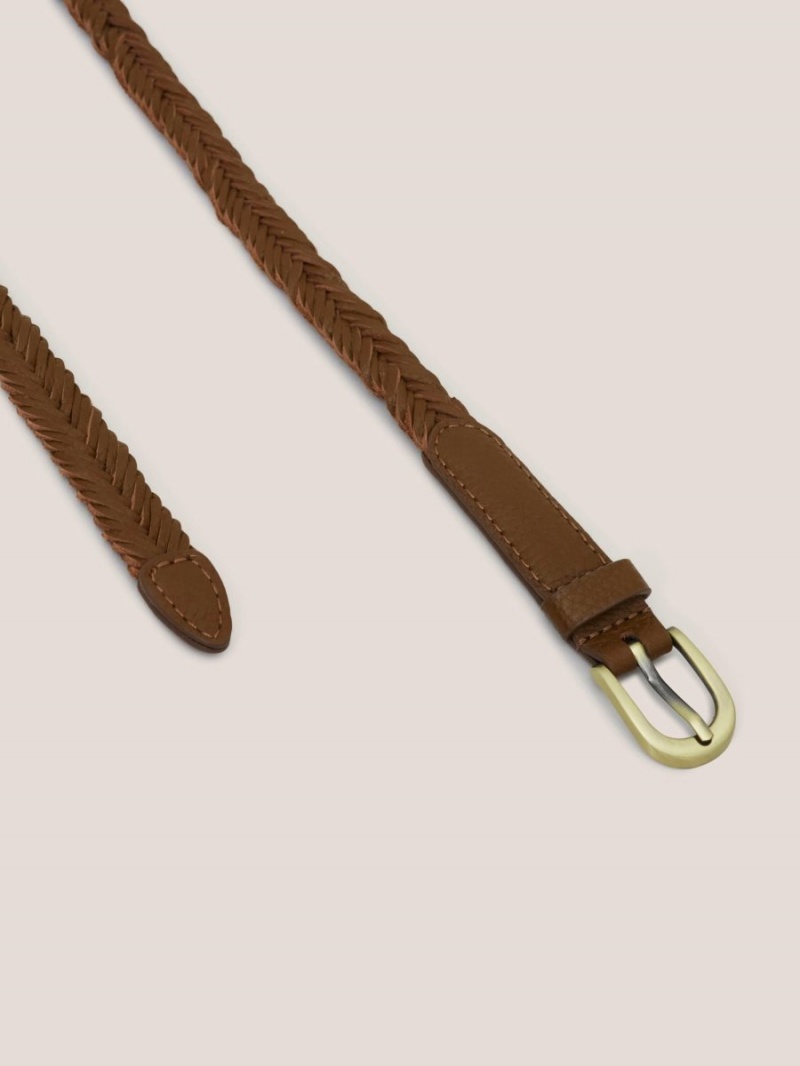 White Stuff Plaited Leather Skinny Belt Mid Tan | 024531RKN