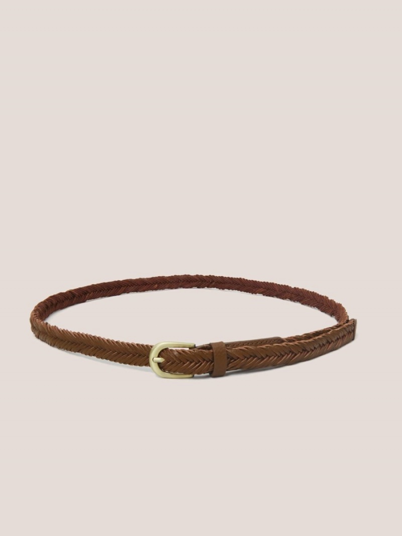 White Stuff Plaited Leather Skinny Belt Mid Tan | 024531RKN