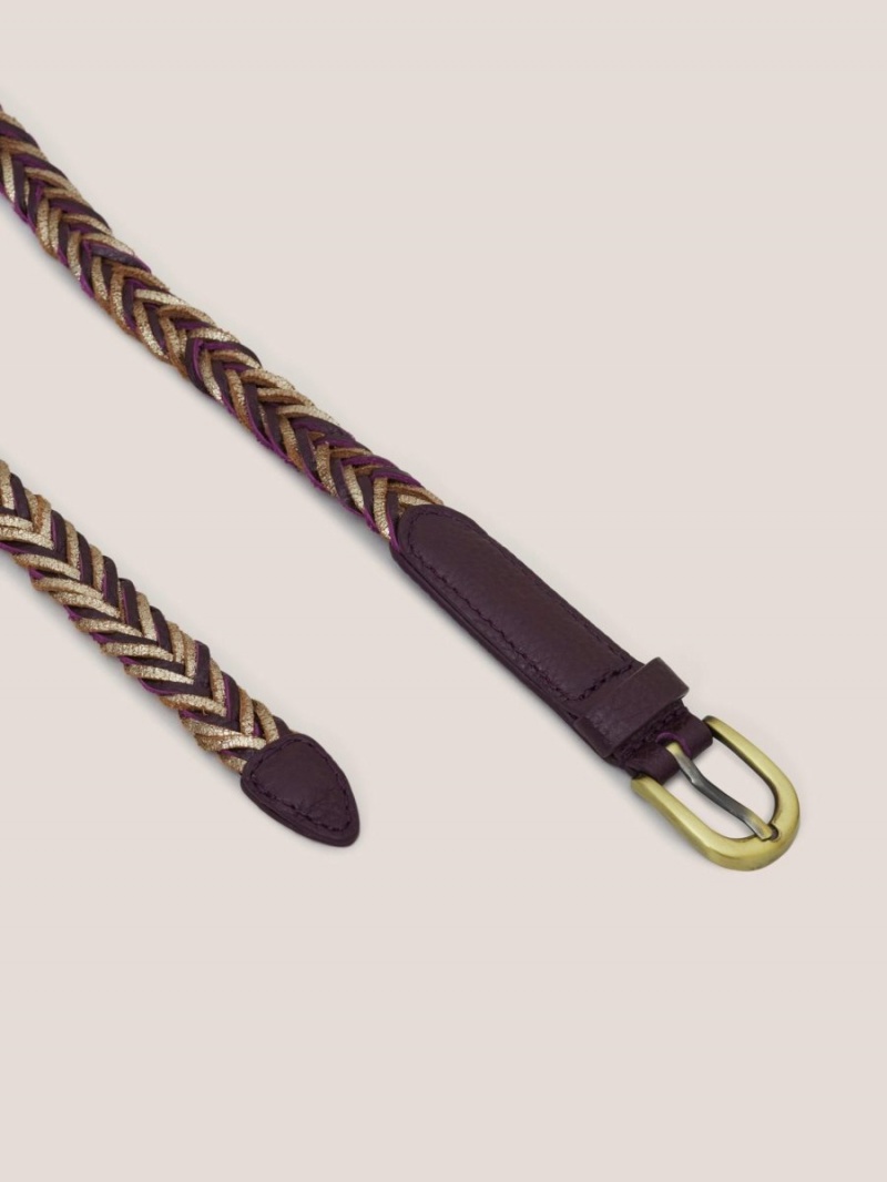 White Stuff Plaited Leather Skinny Belt Plum Multi | 098413QKV