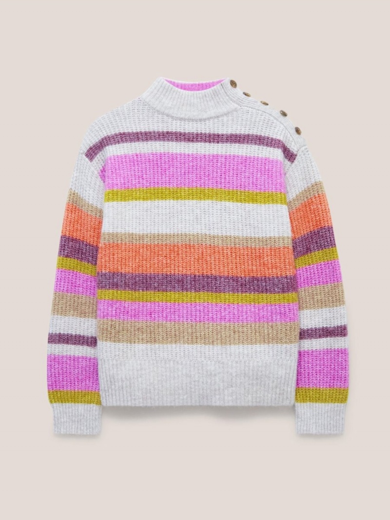 White Stuff Rainbow Stripe Jumper Natural Multi | 712038DLQ