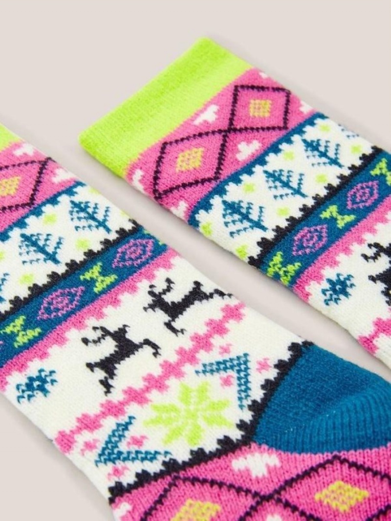 White Stuff Reindeer Fairisle Cabin Socks Pink Multi | 904826ZGI