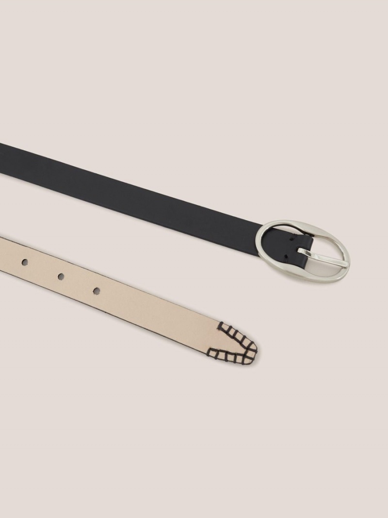 White Stuff Reversible Leather Skinny Belt Black Multi | 691405APJ