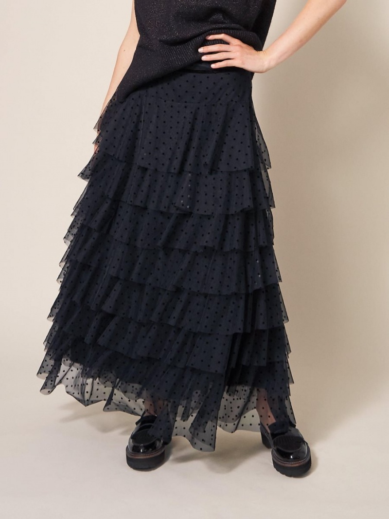 White Stuff Rowan Spot Tulle Skirt Pure Black | 083716CHY