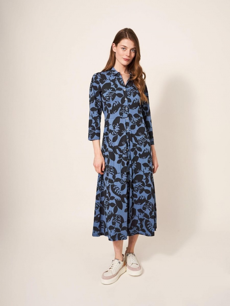 White Stuff Rua Printed Midi Dress Blue Print | 921507NOU