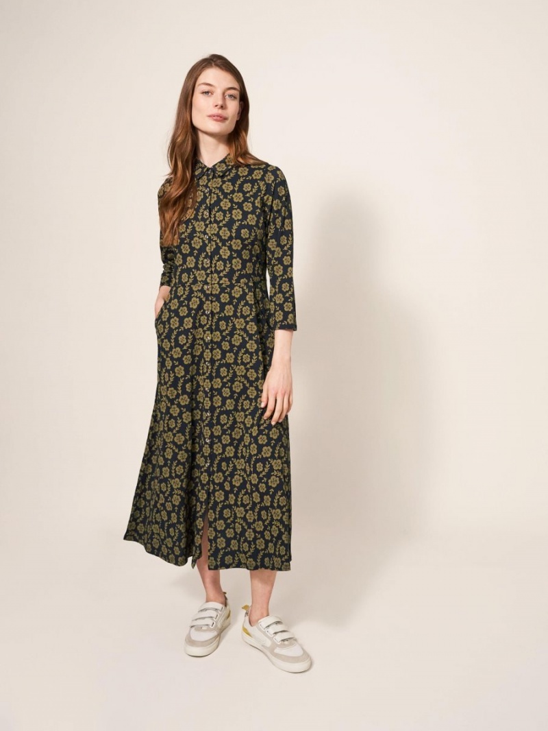 White Stuff Rua Printed Midi Dress Green Print | 893150OEP