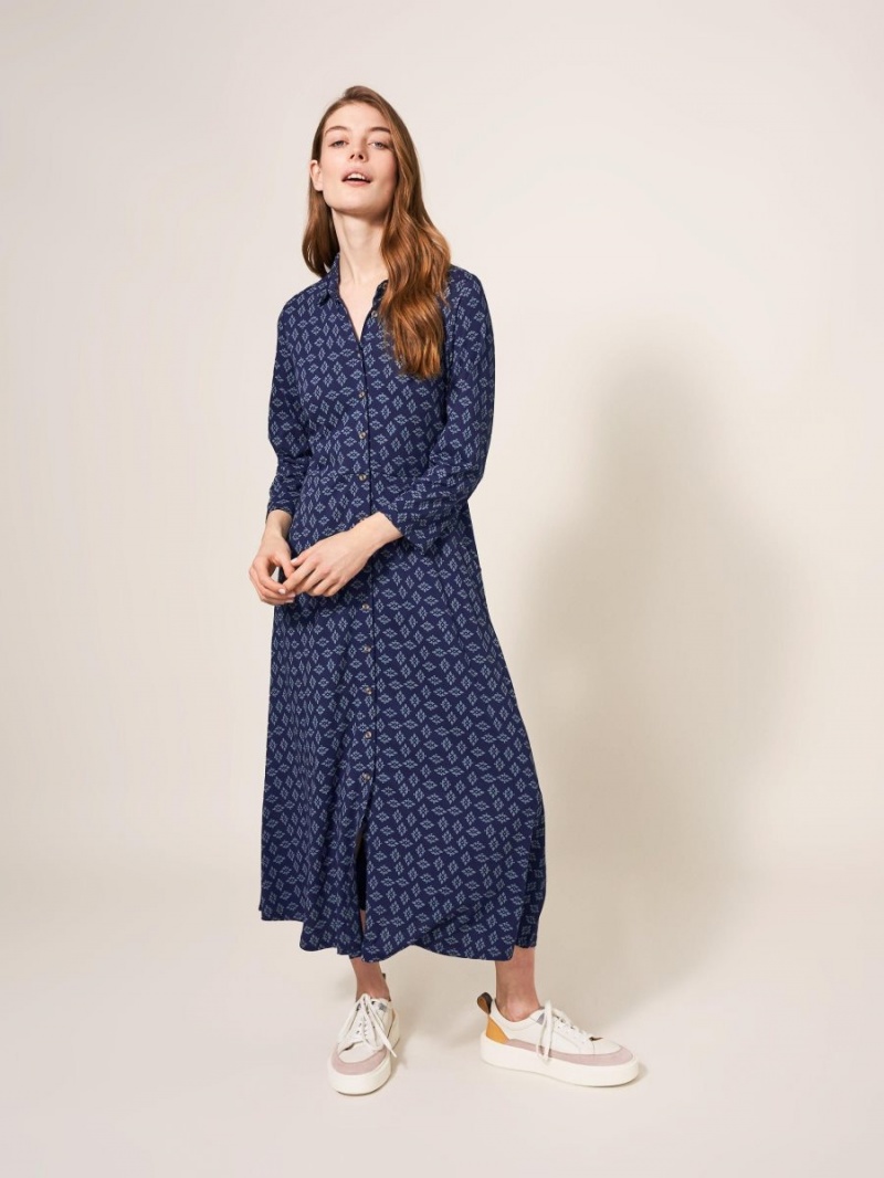 White Stuff Rua Printed Midi Dress Navy Multi | 681953VQS