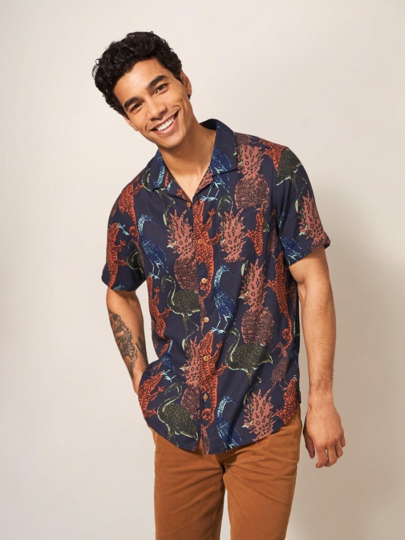 White Stuff Safari Printed Shirt Dark Navy | 351927AQV