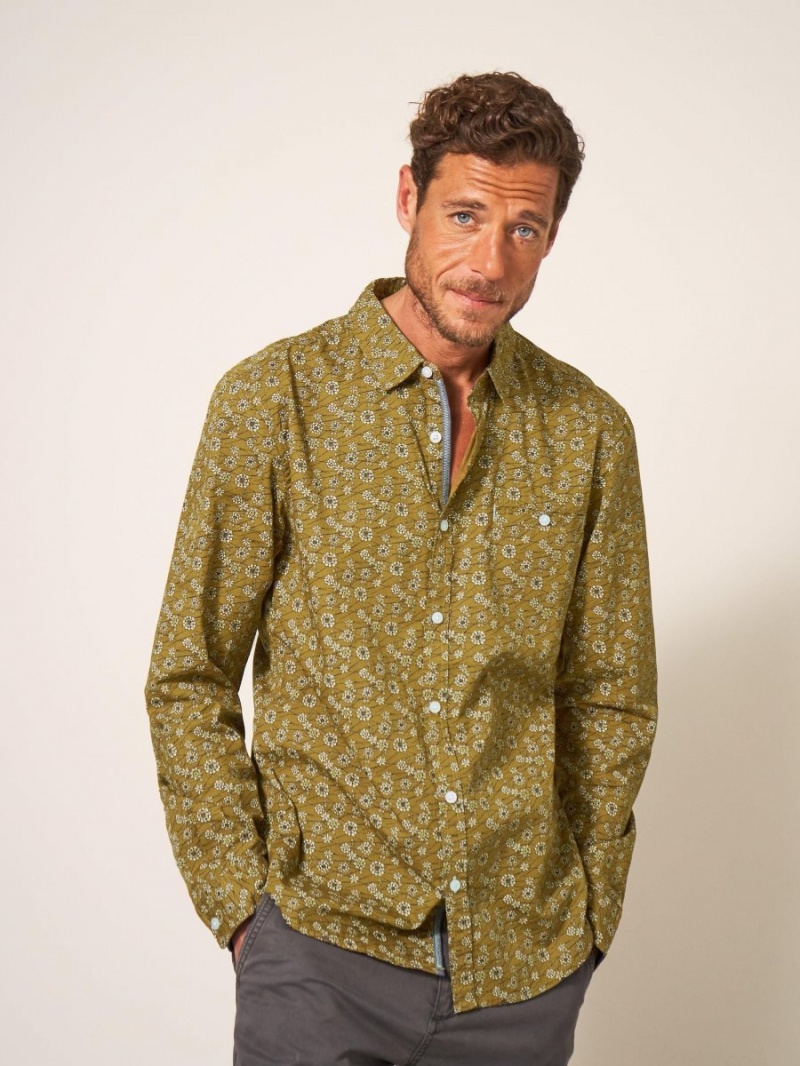 White Stuff Scattered Flower Printed Shirt Mid Green | 346510SZY