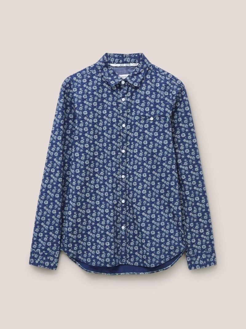 White Stuff Scattered Flower Printed Shirt Dark Navy | 987103YOC