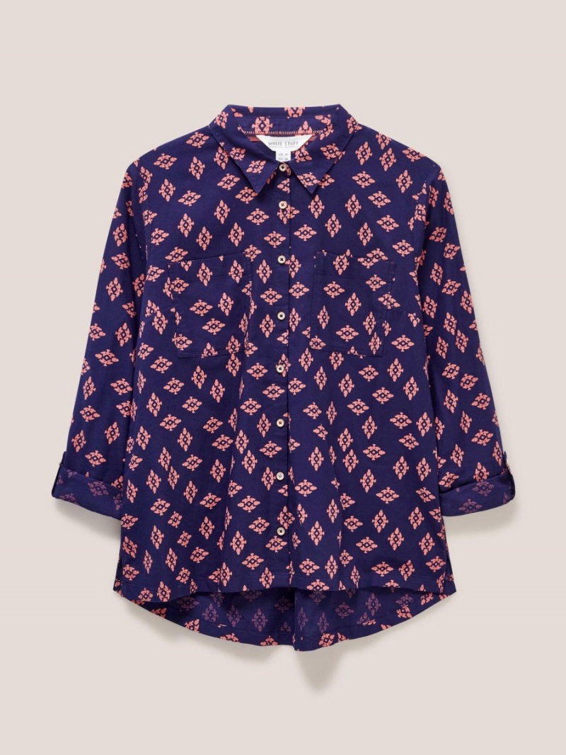 White Stuff Sophie Cotton Shirt Navy Print | 382901KNA