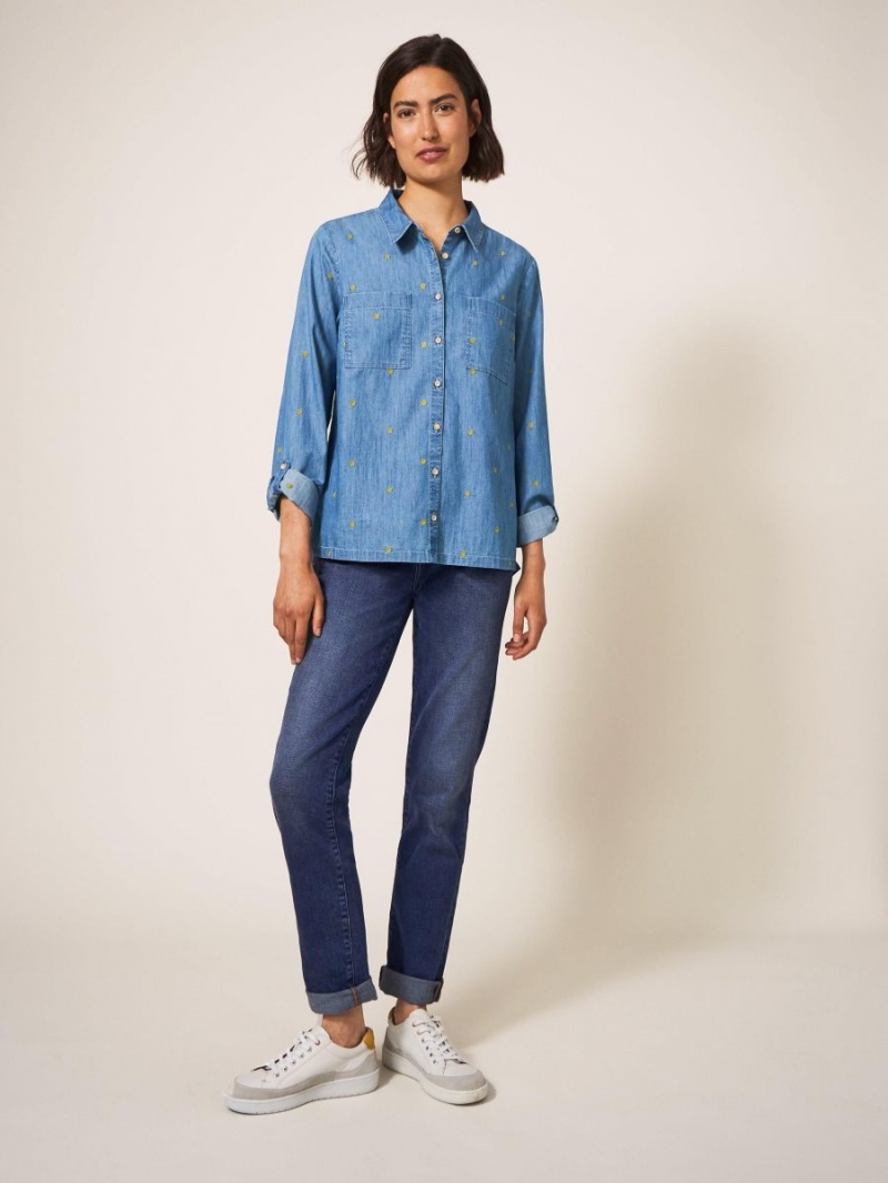 White Stuff Sophie Embroidered Shirt Denim Multi | 082395NYM