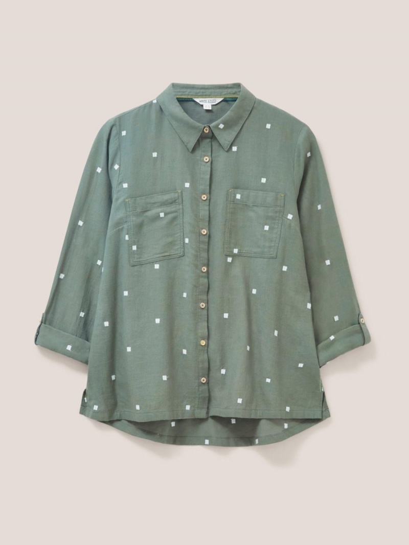 White Stuff Sophie Organic Cotton Shirt Green Multi | 217659ZVU