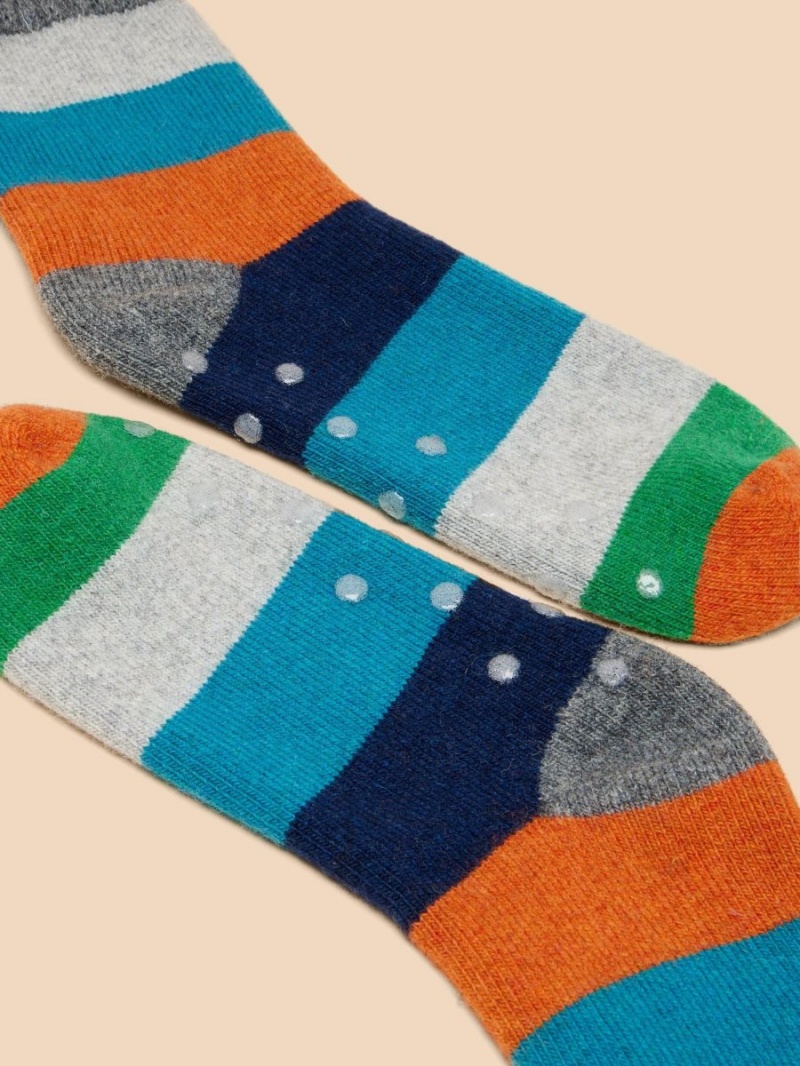 White Stuff Stripe Loopback Wool Socks Grey Multi | 971203JGP