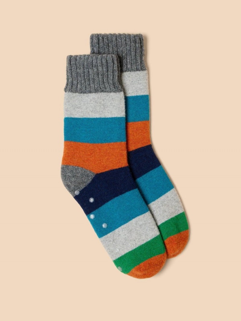 White Stuff Stripe Loopback Wool Socks Grey Multi | 971203JGP