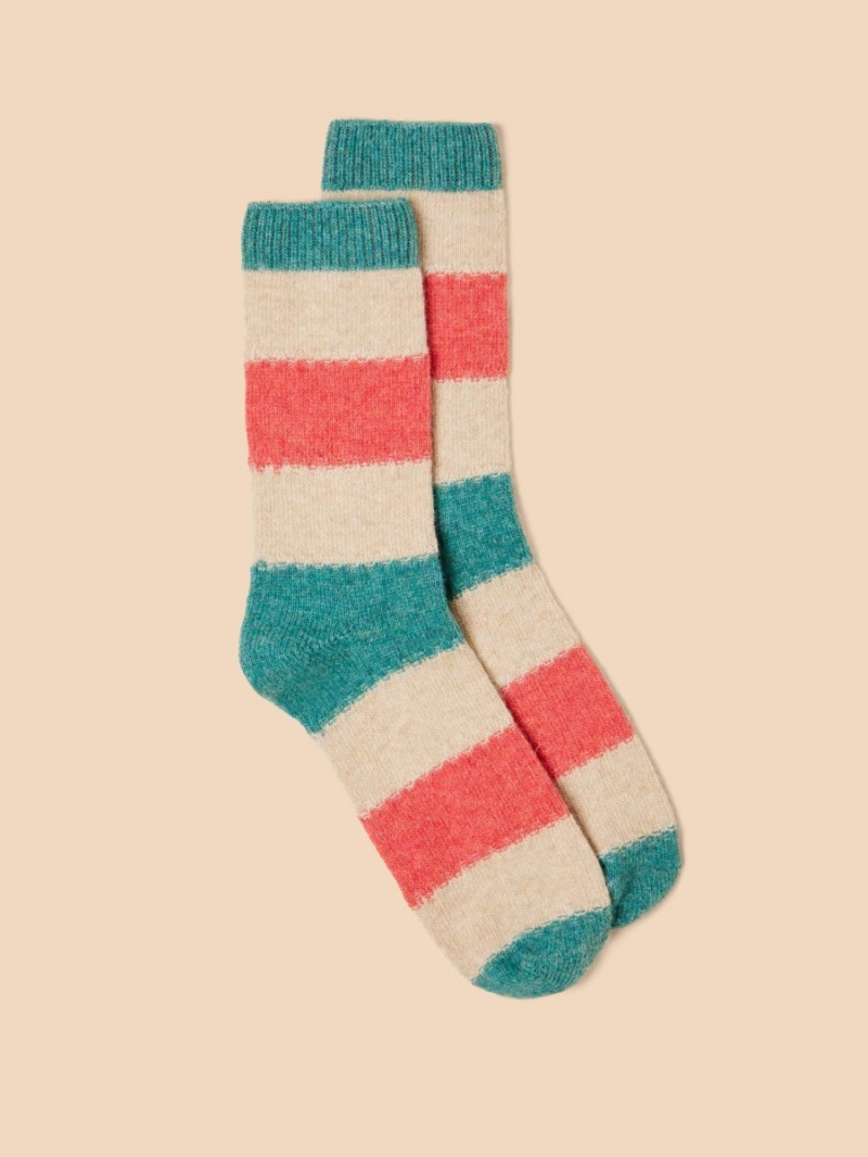 White Stuff Stripe Mix Wool Socks Teal Multi | 143872UXV