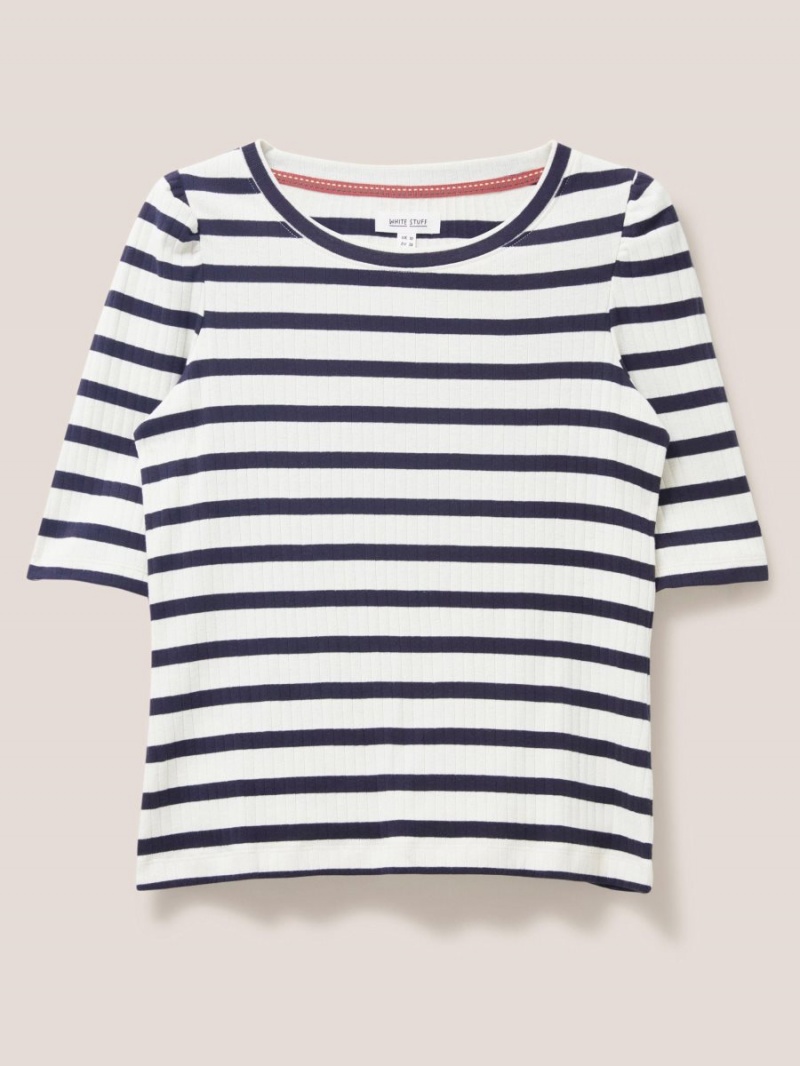 White Stuff Stripe Puff Sleeve White Multi | 592701YJP