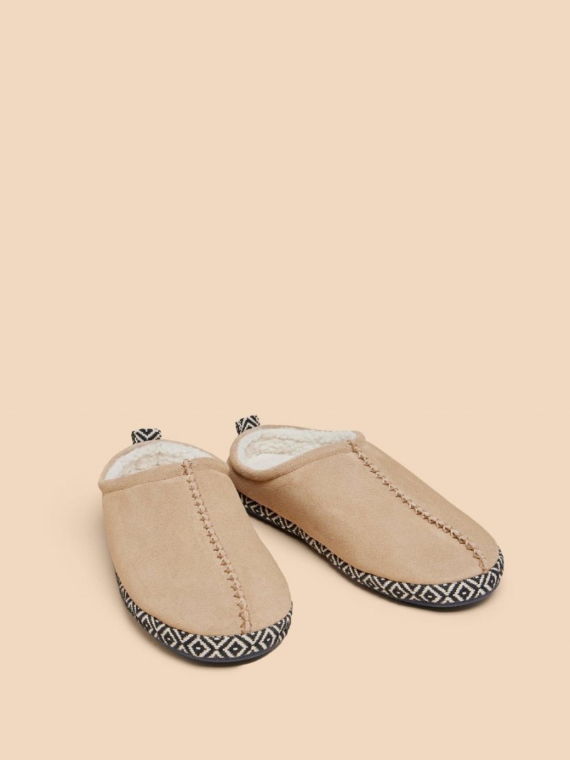 White Stuff Suede Borg Mule Slipper Light Tan | 830526VJI