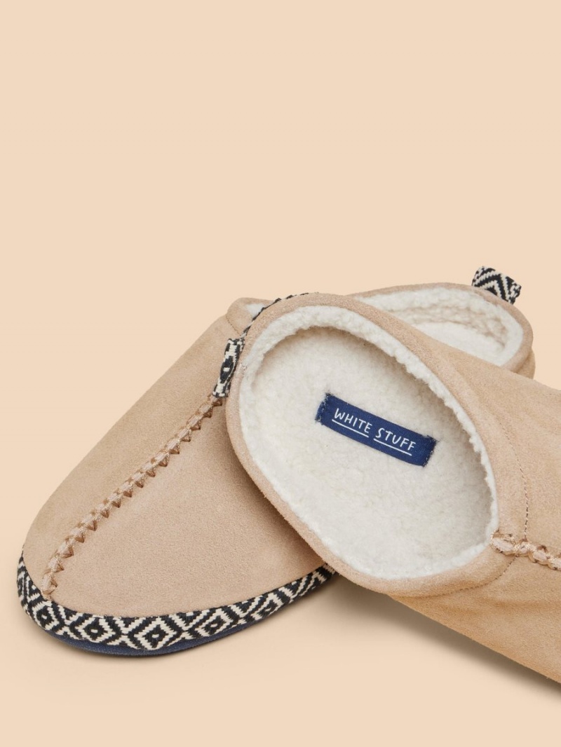 White Stuff Suede Borg Mule Slipper Light Tan | 830526VJI