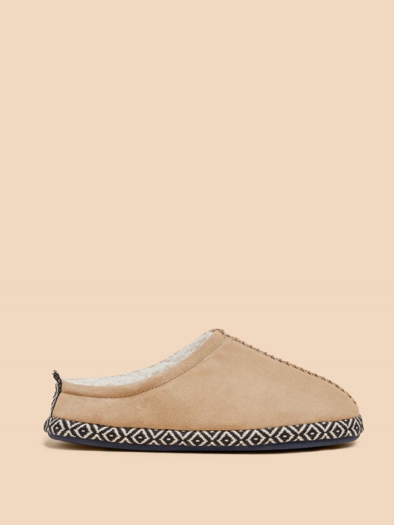 White Stuff Suede Borg Mule Slipper Light Tan | 830526VJI