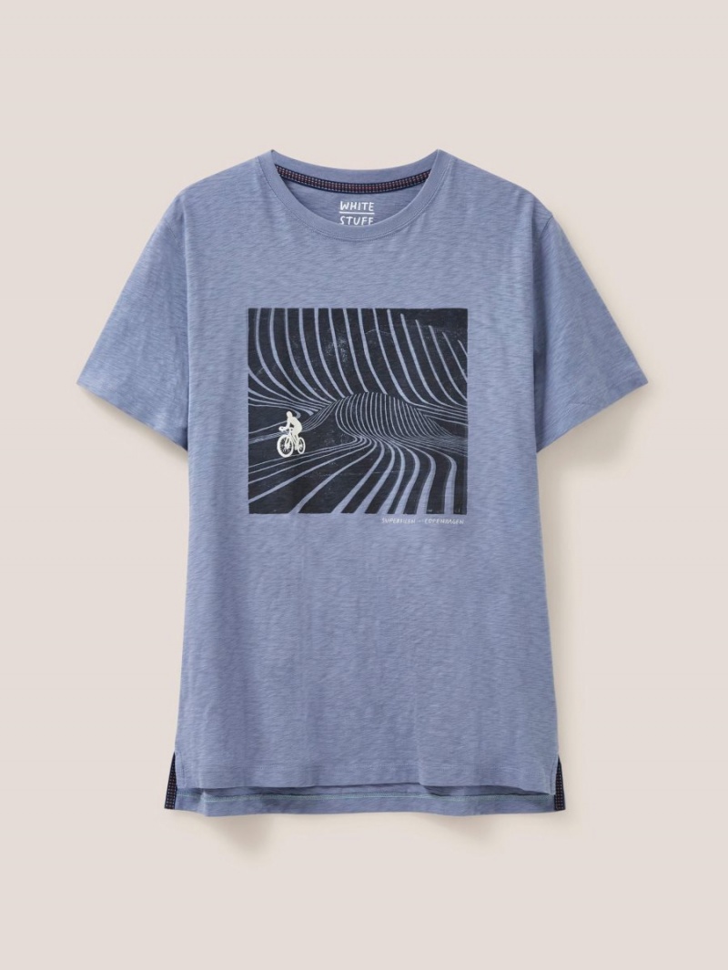 White Stuff Superkilen Graphic Tshirt Mid Blue | 714352OHI