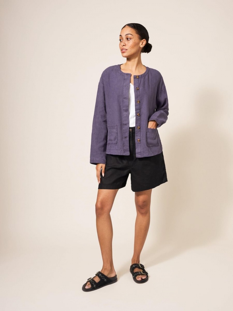 White Stuff Tabby Linen Jacket Dusty Purple | 916580ETX