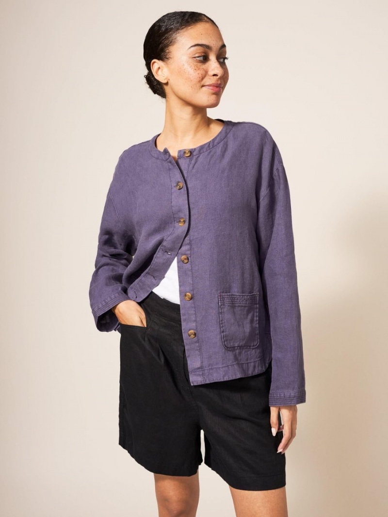 White Stuff Tabby Linen Jacket Dusty Purple | 916580ETX