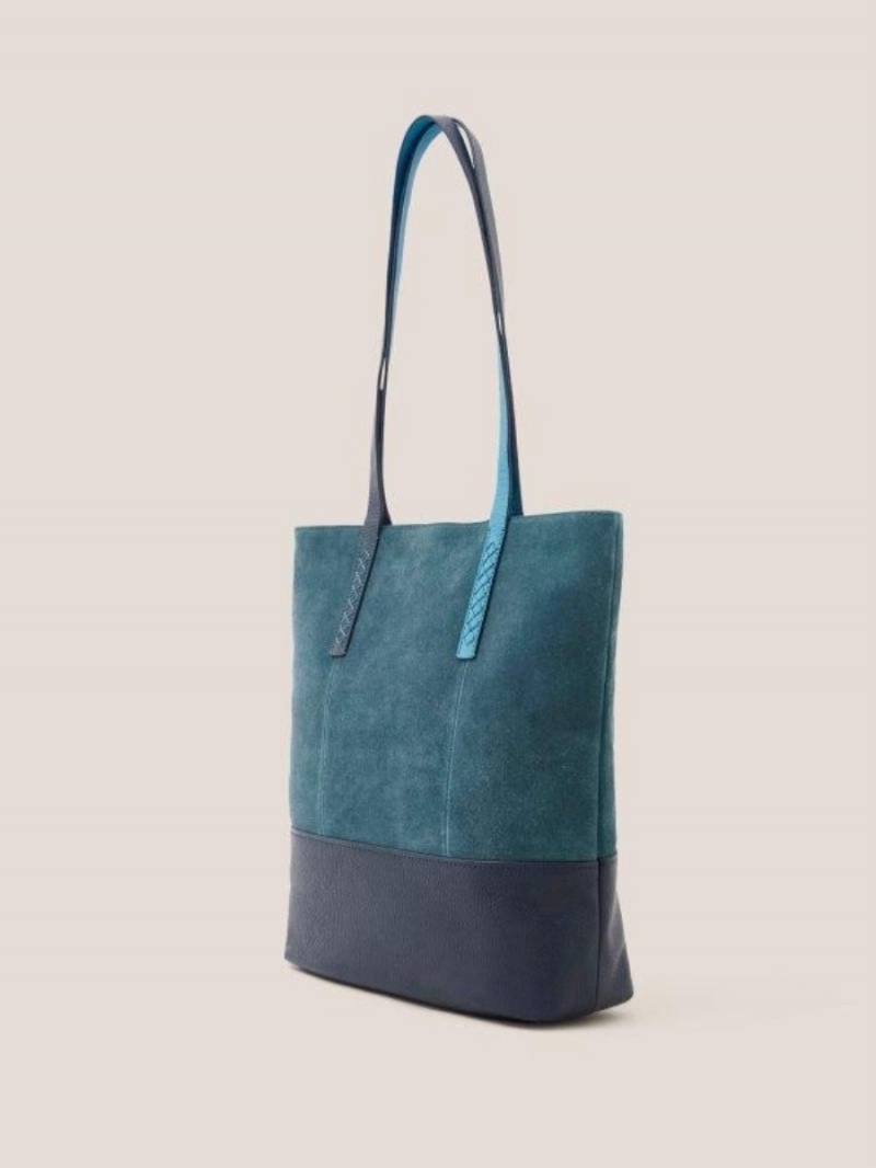 White Stuff Tara Leather Tote Bag Mid Teal | 219540TGZ